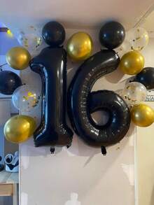 7 pièces Ensemble de ballons en feuille numérique, ballons numérotés noirs, convient pour la décoration d'anniversaire de 11e, 12e et 21e, fournitures de fête pour garçons, bébés et filles, décorations de fête noires - noir - Voir 7