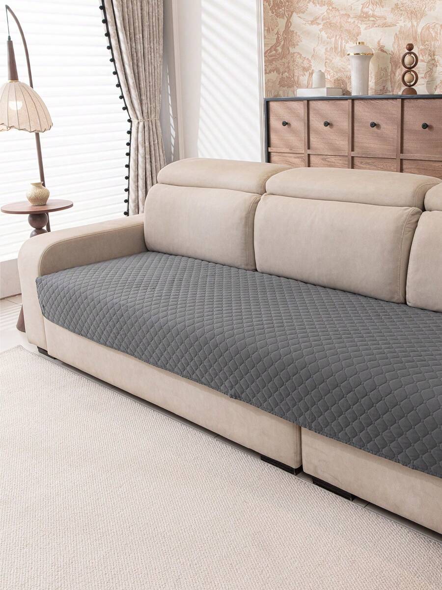 1pc Anti-Slip Seat Cushion Cover, Furniture Protector, Sofa Slipcover, Fits All Sofa Types And Machine Washable - Dark Grey - View 1