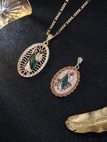 1pc 14k Gold Laminated Hollow Charm | Enamel Painting And Gold Tone Finish Pendant Necklace Suitable Men Daily Wear, Easter, Graduation, Father's Day, Birthday - Gold - View 5