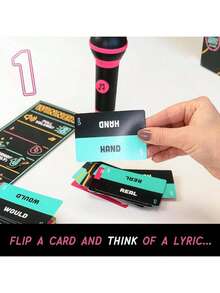 Lucky Egg Official GrabTheMic – Family Karaoke Board Game W/Foam Mic, 8+ Ages, 2-10 Players - Games For Bad Singers W/ 240 Lyrics (120 Cards) (First Edition) - Black - View 3