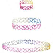 Y2K Fashion Retro 90s Gothic Style Necklace, Bracelet, Ring Set, Colorful Black, Suitable For Women And Girls Daily Wear - Multicolor - View 7
