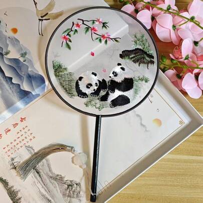 Traditional Chinese Folding Fan, Double-Sided Embroidered Round Fan, Hanfu & Cheongsam Accessory, Decorative Fan