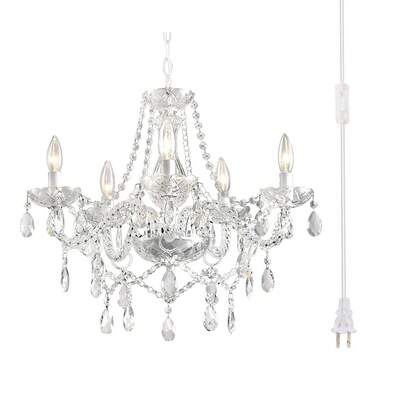 Farmhouse Crystal Chandelier Hanging Pendant Light Fixture, Modern 5 Lights K9 Crystal Ceiling Lighting Fixture For Dining Rooms ﻿Kitchen Island Living Room Bars