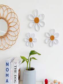 1/3pcs Handmade Woven Daisy Flower Wall Decor, Wall Hanging, Suitable For Nursery Room Decoration, Woven Daisy Flower Wall Art - White - View 3