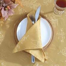 Home Fashions - Mantel de Damasco con Hojas Tejidas Dorado 60" x 84" Oblong Tablecloth 1 - Dorado - Ver 4