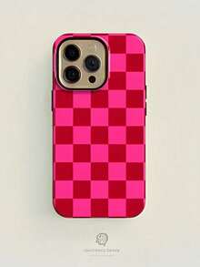 Check PatternCheckered Pink And Red Matte Finish Phone Case, Compatible With IPhone 16, 15, 14, 13, 12, 11, PRO MAX, PLUS, And Galaxy S21/22/23/24/25 Ultra/FE+, NOTE 20 Ultra, A56/36/26/17/16/15 - Multicolor - View 3