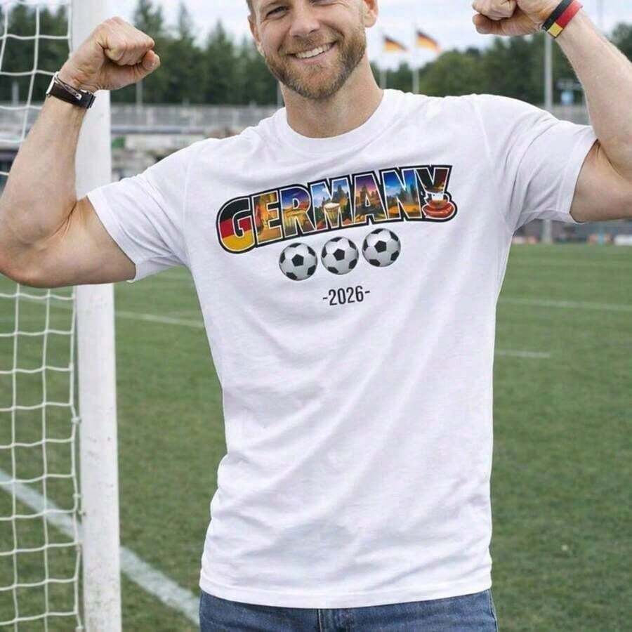 Camiseta de la Copa Mundial de Alemania 2026, Camiseta de Fanático de Fútbol, Camiseta de Aficionado al Fútbol, Camiseta de la Selección Nacional de Alemania - Blanco - Ver 1