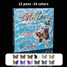 1pc 24/48/72/96 Colors Double-Ended Dual-Color Glitter Acrylic Marker Pens, Opaque Blendable Soft Tip Art Supplies For Students, Back To School - Glitter Marker - View 9