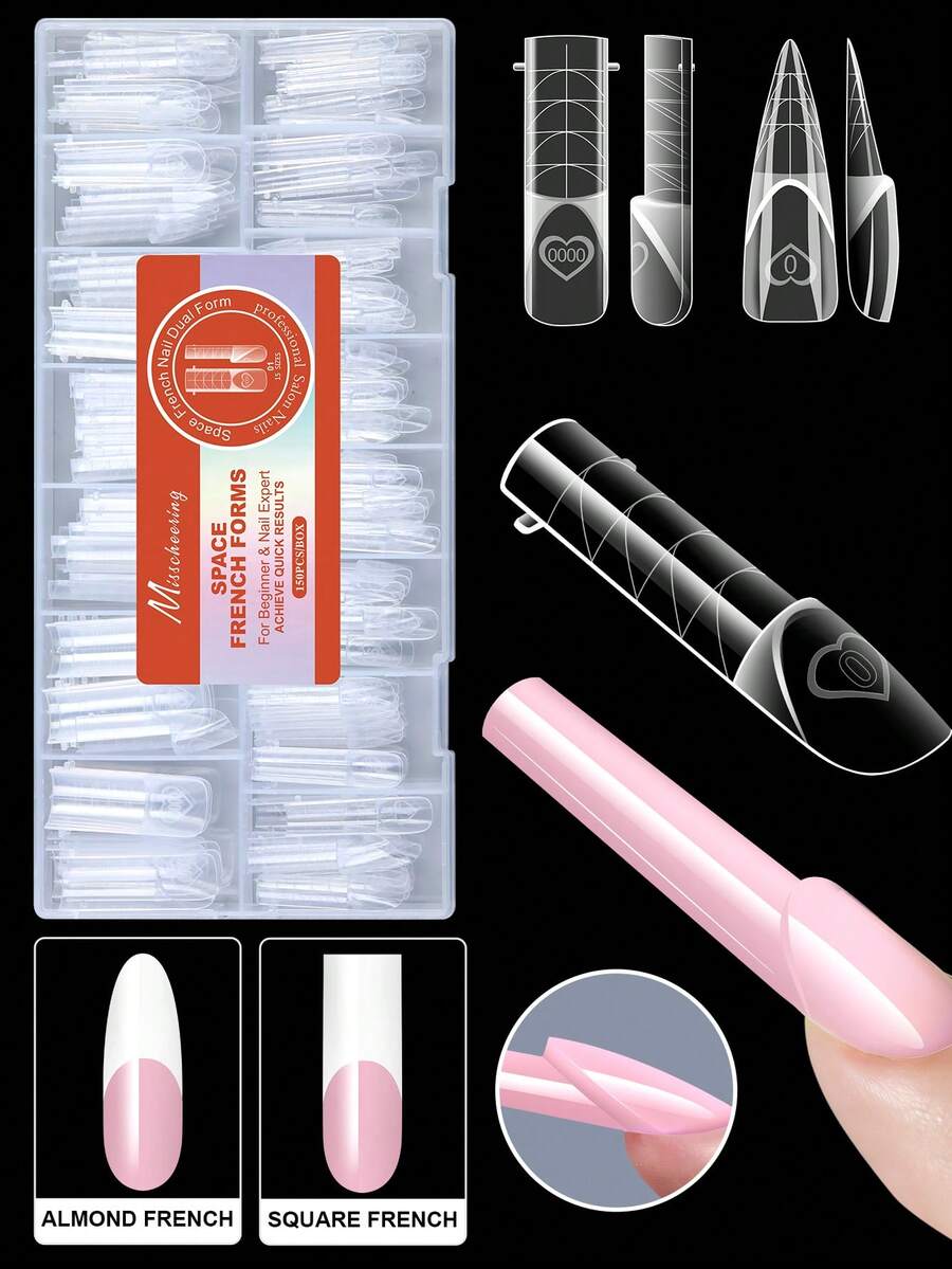 150片/盒 法式太空假指甲模具 芭蕾舞方尖双色可重复使用美甲延长模具 完美贴合 易于使用 新手友好型 DIY设计 - 無色 - 查看 1