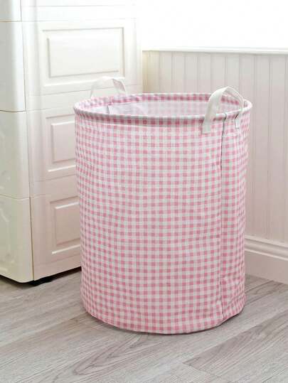1pc Gingham Pattern Storage Basket Dress Pants Shoes Jeans Boots Skirt Laundry Hamper, Washing Basket Bathroom Organizer, Basket, Storage Basket, Foldable Laundry Basket