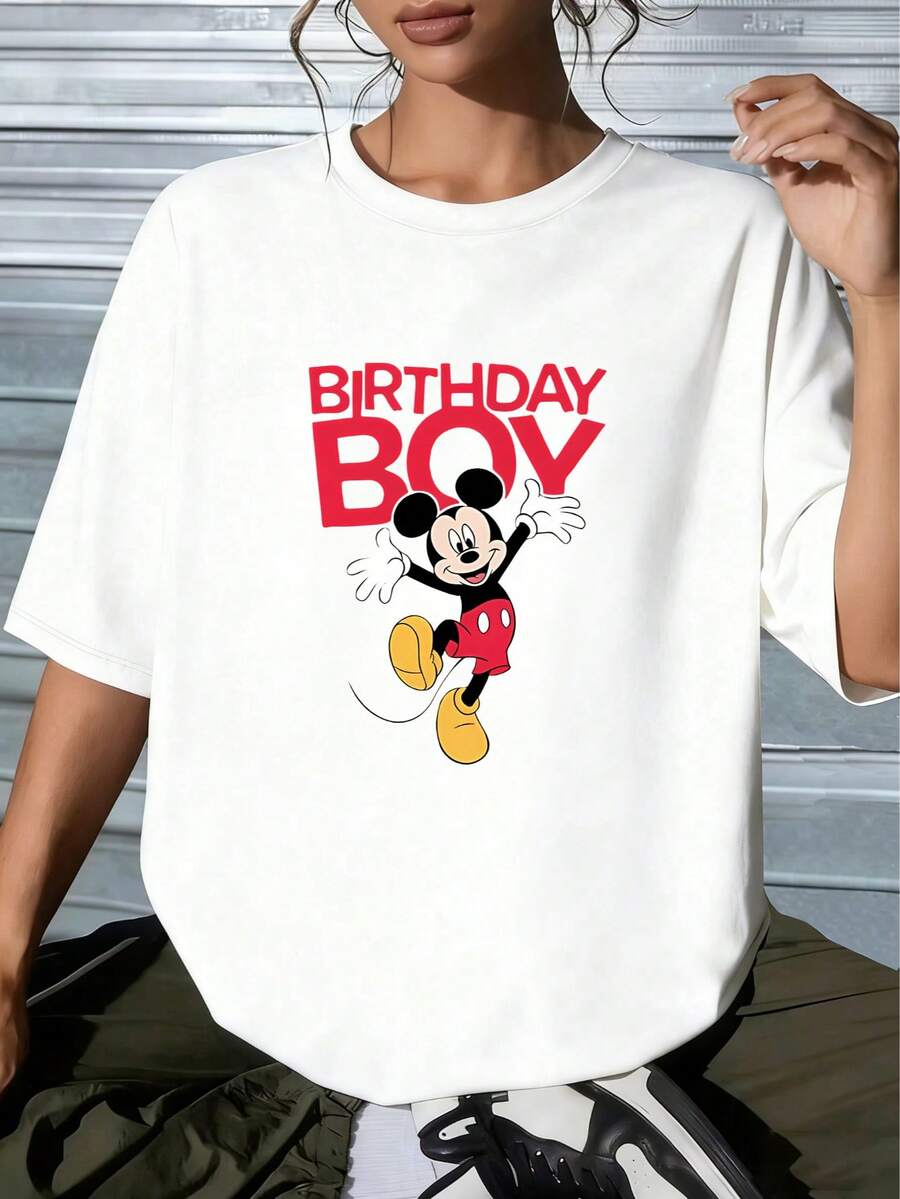 Disney Men's Soft Breathable Cotton Tee | Mickey Mouse "Birthday Boy" Graphic | Summer Casual Party Outfit | Men's Summer T-ShirtMade From Soft, Comfortable, And Durable Pure Cotton, This Is An Ideal Choice For Spring And Summer. This Crew Neck T-Shirt Is Suitable For Various Occasions, Including Everyday Wear, Shopping, Parties, Travel, And Gatherings, And Also Makes A Thoughtful Gift. - White - View 1