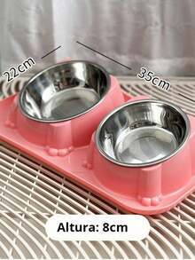 Comedouro e bebedouro 2 em 1 inox Duplo para bicho de estimação cachorro ou gatos C/antiderrapante Design inclinado - 182-Dois azuis-PP - Visão 6