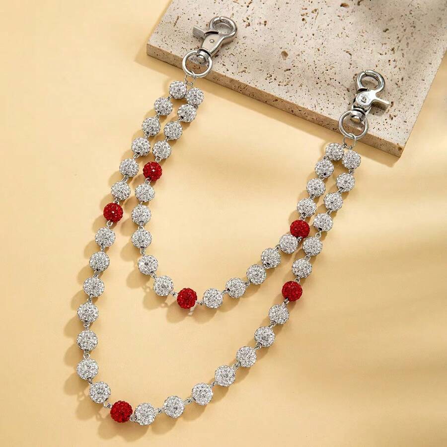 1pc Fashion Street Hip-Hop Synthetic Crystal & Rhinestone Beaded Double-Layer Waist Chain, Handmade Body Chain Suitable For Men And Women, Casual Wear (Handmade, Occasional Bead Detachment Can Be Reattached, Not A Quality Issue) - Multicolor - View 1