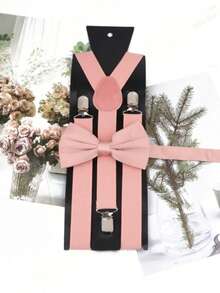 1 Set Men's Olive Green Y-Shape Suspenders And Bow Tie Set (No Card Included) - Dusty Pink - View 2