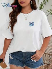 Disney'S Lilo & Stitch Series Features A  Women'S Casual T-Shirt With A Cute Front And Back Print Of Stitch Sticking Out His Tongue. It'S A Versatile Piece Recommended For Sports And Commuting - White - View 2