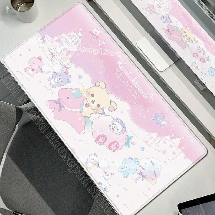 Kawaii Game Rubber Mat Cute Mousepad Non-Slip Table Mat Anime Pink Rilakkuma Office Computer Accessories XXL Extended Mouse Pad(10).Jpg - Mouse Pad - View 1