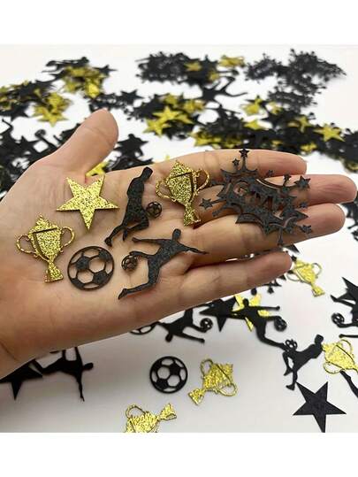 300/100 hạt giấy kim tuyến hình quả bóng đá - Màu đen & vàng lấp lánh, phụ kiện trang trí tiệc bóng đá, bao gồm hình bóng cúp, cầu thủ và ngôi sao - Giấy kim tuyến để bàn, trang trí tiệc chủ đề World Cup, tiệc sinh nhật chủ đề thể thao, trang trí bàn tiệc bóng đá, trang trí trung tâm bàn tiệc.