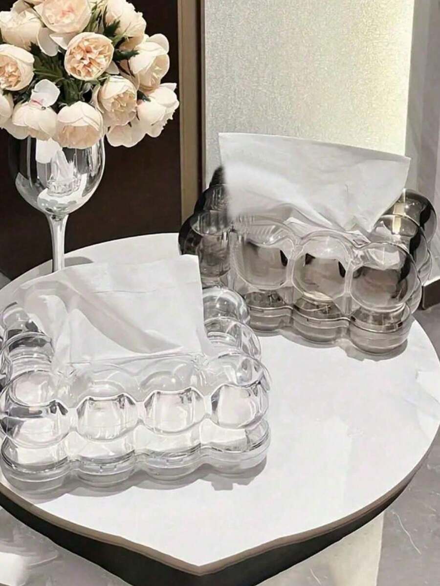 1pc Creative Cloud Shaped Tissue Box, Desktop Restaurant Tissue Box, Transparent Bubble Tissue Box, Household Living Room Coffee Table Paper Box, Home Decoration Tissue Box, Suitable For Dining Table, Bedroom, Desk, Living Room, Etc - Multicolor - View 1