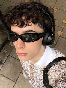 一副男士亚克力街头嘻哈长方形镜框时尚眼镜，现代轻便有色镜片假眼镜，适合户外活动和Y2K配饰 - 彩色 - 查看 8