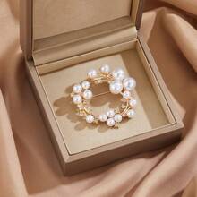 Ghim cài áo trang sức hình bông tuyết đính ngọc trai giả và đá pha lê. - Ngọc trai trắng với nhiều kích cỡ khác nhau - Xem 7