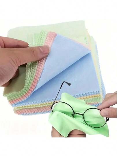 5/10 piezas Paños de limpieza reutilizables de microfibra para gafas, lentes de cámara y pantallas de teléfonos inteligentes - Toallitas gruesas y suaves sin olor, libres de arañazos, colores aleatorios, limpiador de gafas