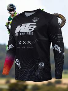 Camiseta de ciclismo para hombres, traje de carreras, bicicleta de montaña, BMX, ATV, camiseta de cuello en V para descenso, camiseta de manga larga para fitness, camiseta deportiva para correr - Versión universal, apta para ciclismo, todoterreno, viajes en motocicleta, senderismo, entrenamiento, pesca y uso diario casual - Negro - Ver 8