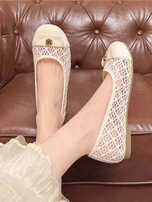 女士渔夫鞋，新款平底编织套脚乐福鞋，低跟网面鞋，妈妈鞋，莫卡辛鞋 - 米色 - 查看 4
