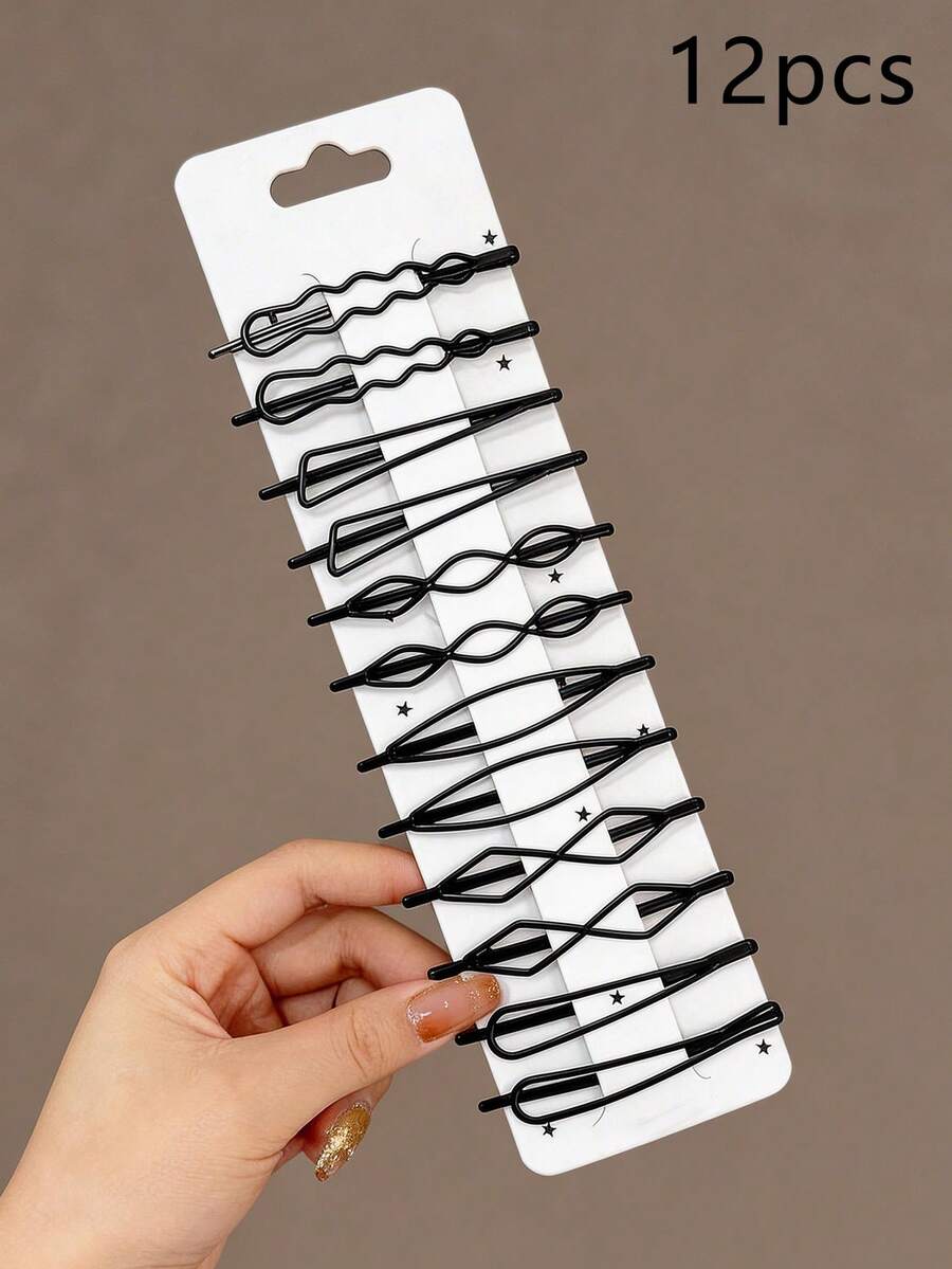 12件套女士简约黑色发夹套装，适合日常通勤，是送给女孩、夏季、假期和旅行的理想礼物。 - 彩色 - 查看 1