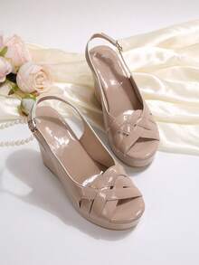 2026新款夏季百搭罗马风厚底单带粗跟女凉鞋 - 杏色 - 查看 3