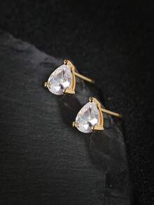 一对铜镶嵌水滴形锆石极简耳钉，日常佩戴及礼品 - 彩色 - 查看 3