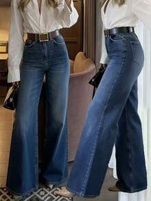 The New Women's Jeans Feature A Straight-Cut Design, With An Elegant And Fashionable Style. They Are Both Casual And Versatile. Spring - Medium Wash - View 3