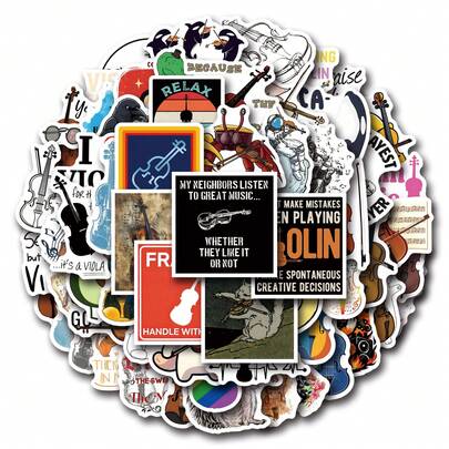60pcs Violin Vinyl Stickers, Beautiful And Practical, Suitable For Scrapbooks, Diaries, Bumpers, Skateboards, Water Bottles, Helmets, Water Cups, Car Stickers, Etc.