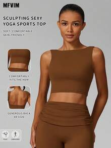 Áo bra thể thao thời trang không lưng MFVIM dành cho nữ, áo tank top yoga kiểu racerback giảm sốc, hỗ trợ tối đa, không đường may, nhanh khô, cổ áo một vai giúp tôn dáng vai thẳng, thoáng khí, thoải mái, thích hợp cho chạy bộ, đạp xe, Pilates, yoga và tập gym ngoài trời. - Rỉ Nâu - Xem 2