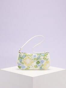 1pc Mesh Embroidered Jacquard 3D Floral Pattern Elegant Underarm Shoulder Bag, Suitable For Daily Commute, Summer Beach Travel And Leisure Holiday (Floral Pattern Randomly Sent) - Green - View 5