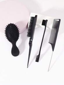 4pcs Styling Brush Set - Cute Mini Air Cushion Brush, Hair Brush, Rat Tail Comb, Edge Brush - Multicolor - View 5