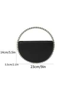 New Classic Luxury Style Women's Round Crystal Rhinestone Evening Bag, Elegant Handbag, Portable Design, Versatile For Daily And Formal Occasions, Compact Structure, Can Store Lipstick, Cash, Coins, Keys, Small Mobile Phone, Perfect For Parties, Dinners, Weddings, Dances, Banquets, Cocktail Events, Evening Occasions, Glamorous Decoration, Delicate Craftsmanship, Shiny Rhinestone Decor - 黑色 - 查看 7