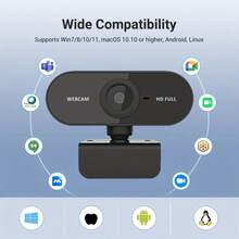 1080P HD Webcam With Built-In Microphone, Wide Angle View, USB Interface, 360° Rotation, Clip-On Camera, Suitable For Office And Home Security Monitoring - Black - View 4
