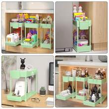 Paquete de 3 organizadores debajo del fregadero organizadores multiusos de 2 niveles de cocina y almacenamiento con cajón deslizante organizador de gabinete de baño verde 14.8 pulgadas - Verde - Ver 6