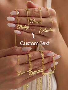 1pc Customized Name Necklace, Stainless Steel Personalized Letter Choker Necklace Pendant, Ideal Gift For Girlfriend, Mom, Family, Friends, Daughter On Anniversary, Valentine's Day, Mother's Day, Birthday, Graduation, Daily Wear, Wedding, Prom - Gold - View 1