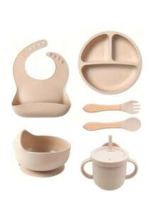 Customized Children's Tableware, Infant Complementary Food Weaning Tools, Silicone Bibs, Plates, Bowls, Straw Cups, Forks And Spoons - Multicolor - View 13