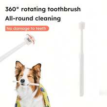 360度宠物牙刷，适用于犬猫 - 符合人体工学的手柄设计，柔软刷毛，无需电池，清洁牙齿，清新口气，有白色、绿色和浅蓝色可选，宠物牙齿护理，现代宠物美容，耐用塑料材质 - 彩色 - 查看 2