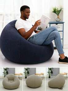 Delivery In 5-7 Days,TAIMASI 1pc Flocking Beanless Inflatable Lounge Chair - Multifunctional Portable Sofa With Round Single Seat Design - Ideal For Living Room, Office Lunch Break, Outdoor Picnic, Camping, And Relaxation Rosy Gray Purplish Blue - 1PC - 查看 8