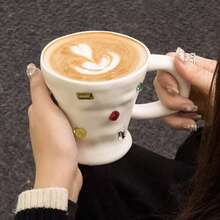 1pc Creative Hand-Painted Rhinestone Ceramic Coffee Mug - Multicolor - View 5