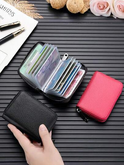 1pc Creative New Fashion PU Leather Slim Travel Business Card Holder, Minimalist Compact Portable ID Card Case With 20 Card Slots, Anti-Theft Wallet For Bank Cards, ID Cards, Membership Cards, Driver's License, Business Cards, Coins, Keys And Other Items, Suitable As Valentine's Day Gift, Christmas Gift, Classmate Gift, Teacher Gift, Souvenir