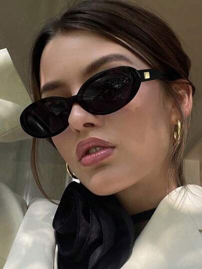 1pc Small Frame Oval Retro Personalized Fashionable Glasses, Full Frame Versatile Women's Glasses, Suitable For Travel And Beach Accessories During Holidays