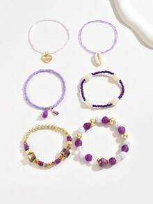 1 Set LOVE Metal Pendant Tassel Shell Bracelet, Bohemian Style Beach Vacation Wear - Multicolor - View 7