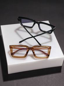 1 par de gafas de moda cuadradas retro de acrílico para hombres, adecuadas para lectura diaria, transporte y combinación de atuendos - Multicolor - Ver 8