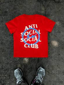 1Pcs Lightning Print Men's T Shirt Anti Social Club Theme 100% Cotton TShirt Men's Summer Casual Tee Gift For Men - Red - View 5
