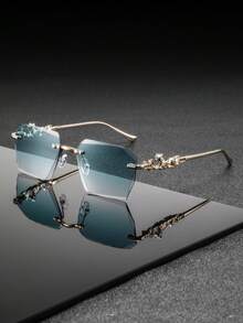 1 Pair Men's Metal Square Rimless Cut-Edge Glasses, Luxury Elegant Classic Business Casual Style, Fashion Eyewear - Multicolor - View 4