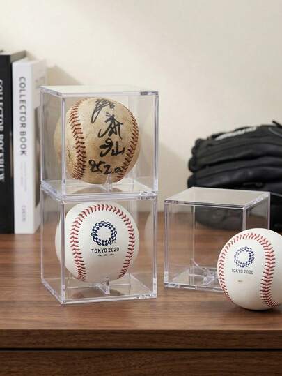 1pc/4pcs/8pcs Desktop Baseball Display Rack Clear Acrylic Ball Stand Holder UV Protected Dustproof Souvenir Organizer For Home Office Decor